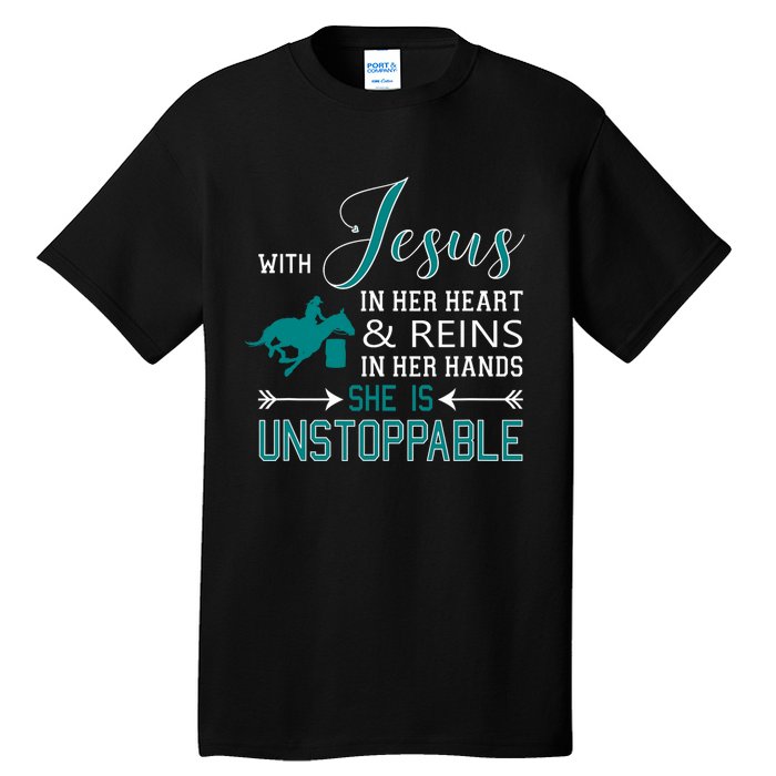 With Jesus In Her Heart And Reins In Her Hands She Is Tall T-Shirt