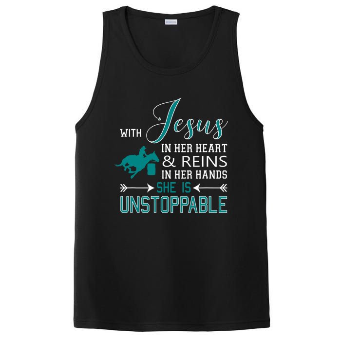 With Jesus In Her Heart And Reins In Her Hands She Is PosiCharge Competitor Tank