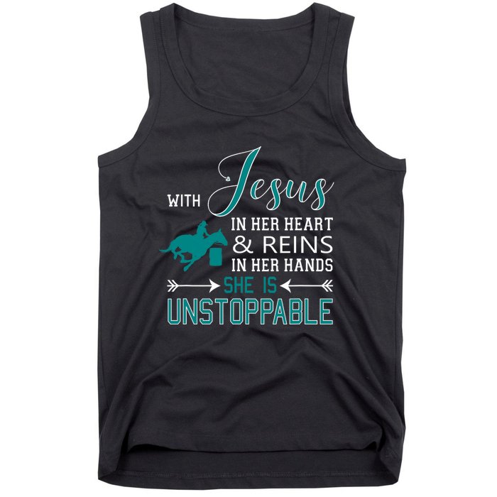 With Jesus In Her Heart And Reins In Her Hands She Is Tank Top