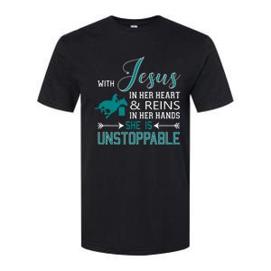 With Jesus In Her Heart And Reins In Her Hands She Is Softstyle CVC T-Shirt