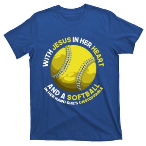 With Jesus In Her Heart A Softball In Her Hand Softball Gift T-Shirt