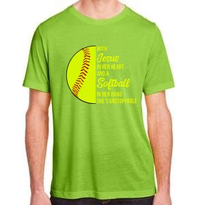 With Jesus In Her Heart She's Unstoppable Softball Gift Adult ChromaSoft Performance T-Shirt