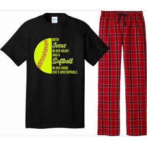 With Jesus In Her Heart She's Unstoppable Softball Gift Pajama Set