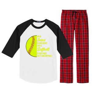 With Jesus In Her Heart She's Unstoppable Softball Gift Raglan Sleeve Pajama Set