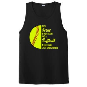 With Jesus In Her Heart She's Unstoppable Softball Gift PosiCharge Competitor Tank