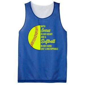 With Jesus In Her Heart She's Unstoppable Softball Gift Mesh Reversible Basketball Jersey Tank