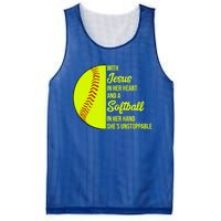 With Jesus In Her Heart She's Unstoppable Softball Gift Mesh Reversible Basketball Jersey Tank