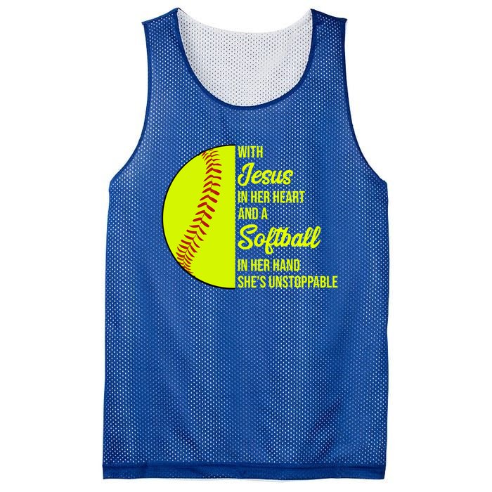 With Jesus In Her Heart She's Unstoppable Softball Gift Mesh Reversible Basketball Jersey Tank