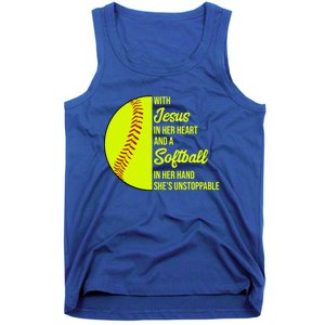 With Jesus In Her Heart She's Unstoppable Softball Gift Tank Top