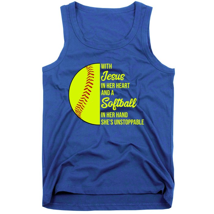 With Jesus In Her Heart She's Unstoppable Softball Gift Tank Top