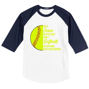 With Jesus In Her Heart She's Unstoppable Softball Gift Baseball Sleeve Shirt