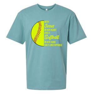 With Jesus In Her Heart She's Unstoppable Softball Gift Sueded Cloud Jersey T-Shirt