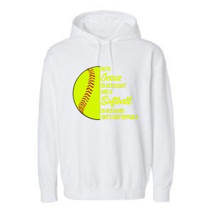 With Jesus In Her Heart She's Unstoppable Softball Gift Garment-Dyed Fleece Hoodie