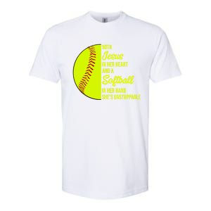 With Jesus In Her Heart She's Unstoppable Softball Gift Softstyle CVC T-Shirt