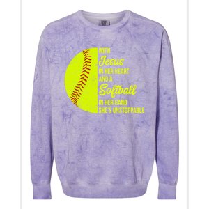 With Jesus In Her Heart Softball Gift Colorblast Crewneck Sweatshirt