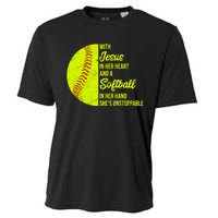 With Jesus In Her Heart Softball Gift Cooling Performance Crew T-Shirt