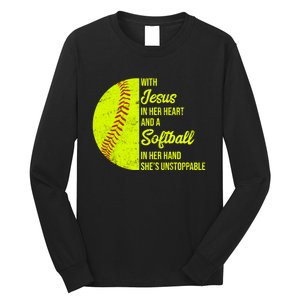 With Jesus In Her Heart Softball Gift Long Sleeve Shirt