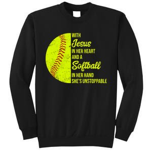 With Jesus In Her Heart Softball Gift Sweatshirt