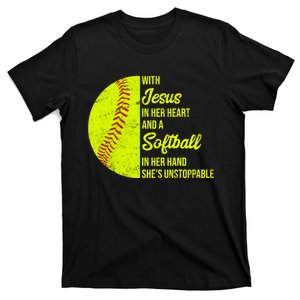 With Jesus In Her Heart Softball Gift T-Shirt