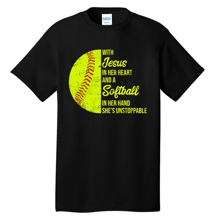 With Jesus In Her Heart Softball Gift Tall T-Shirt