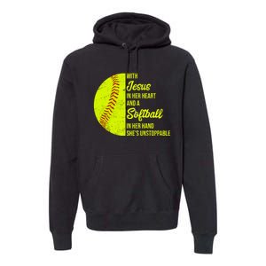 With Jesus In Her Heart Softball Gift Premium Hoodie