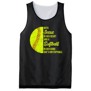 With Jesus In Her Heart Softball Gift Mesh Reversible Basketball Jersey Tank