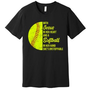 With Jesus In Her Heart Softball Gift Premium T-Shirt