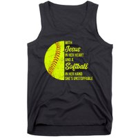 With Jesus In Her Heart Softball Gift Tank Top