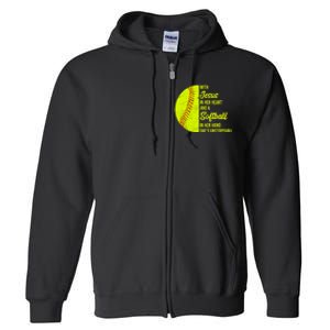 With Jesus In Her Heart Softball Gift Full Zip Hoodie