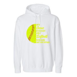 With Jesus In Her Heart Softball Gift Garment-Dyed Fleece Hoodie