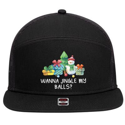 Wanna Jingle My Balls Christmas Adult Humor Xmas Gift 7 Panel Mesh Trucker Snapback Hat