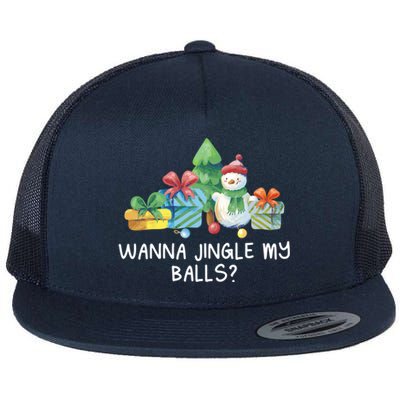 Wanna Jingle My Balls Christmas Adult Humor Xmas Gift Flat Bill Trucker Hat