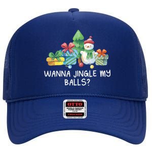 Wanna Jingle My Balls Christmas Adult Humor Xmas Gift High Crown Mesh Back Trucker Hat