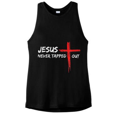 Wrestling Jesus Never Tapped Out Christian Wrestle Ladies PosiCharge Tri-Blend Wicking Tank