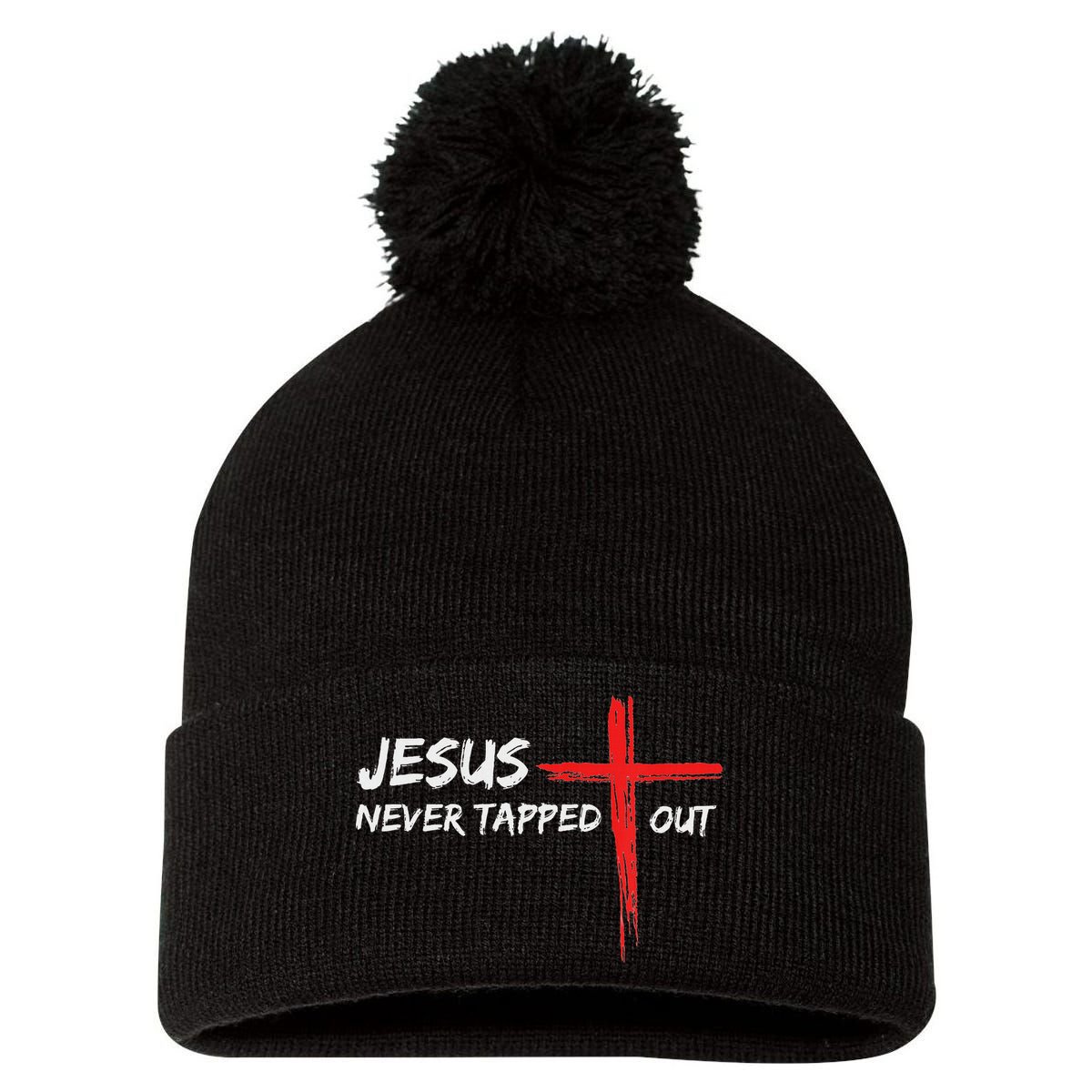 Wrestling Jesus Never Tapped Out Christian Wrestle Pom Pom 12in Knit Beanie