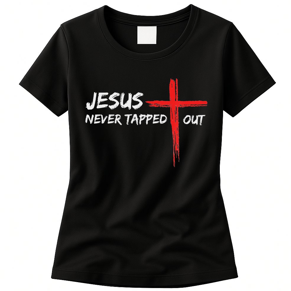 Wrestling Jesus Never Tapped Out Christian Wrestle Womens T-Shirt