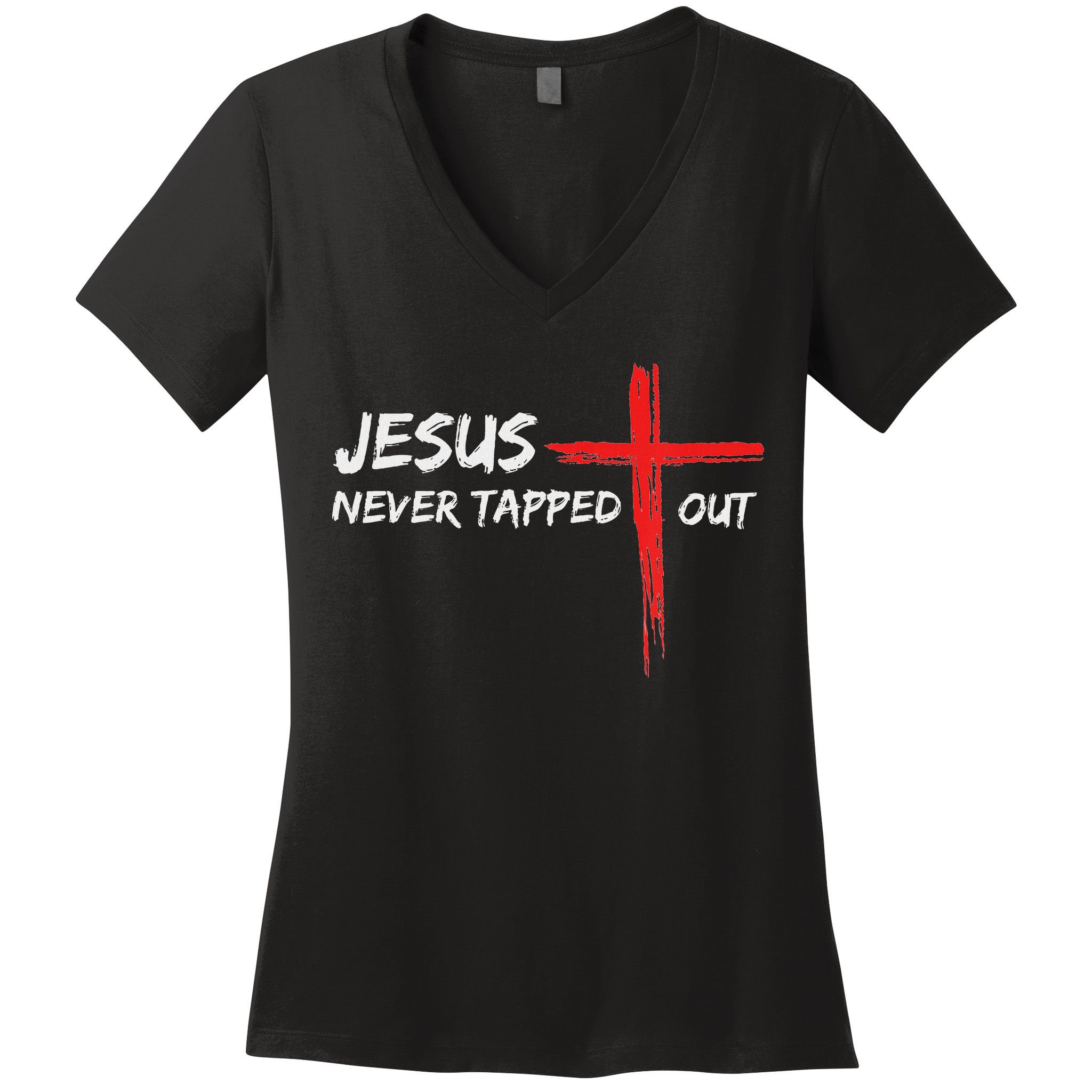 Wrestling Jesus Never Tapped Out Christian Wrestle Women's V-Neck T-Shirt