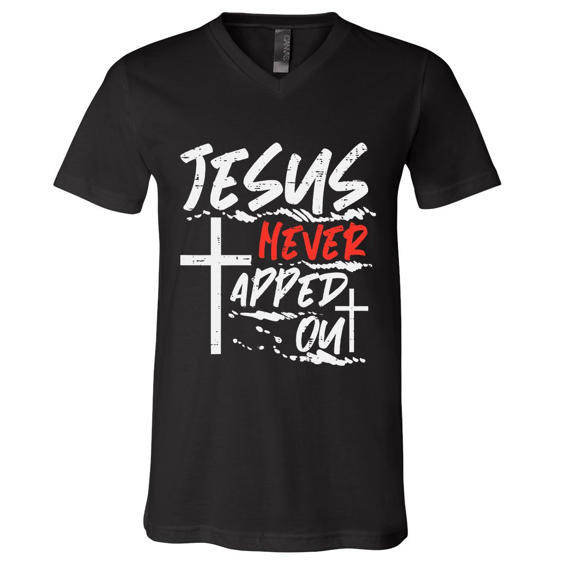 Wrestling Jesus Never Tapped Out Christian Wrestle V-Neck T-Shirt