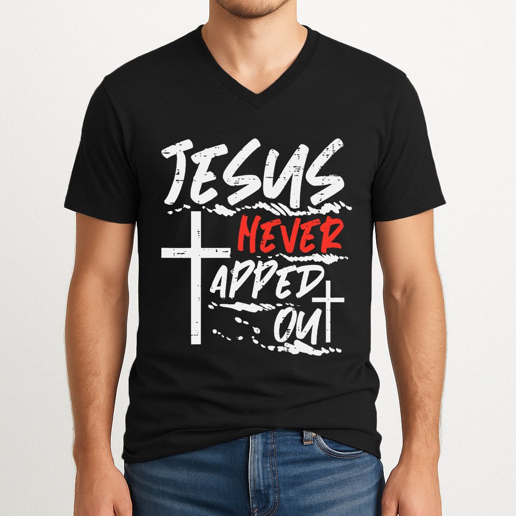 Wrestling Jesus Never Tapped Out Christian Wrestle V-Neck T-Shirt