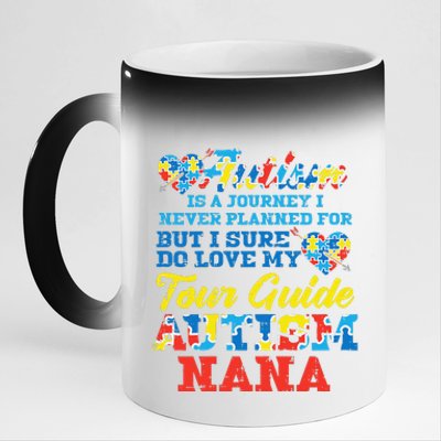 WoAutism Journey Never Planned Tour Guide Nana Grandma Women 11oz Black Color Changing Mug