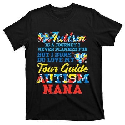 WoAutism Journey Never Planned Tour Guide Nana Grandma Women T-Shirt