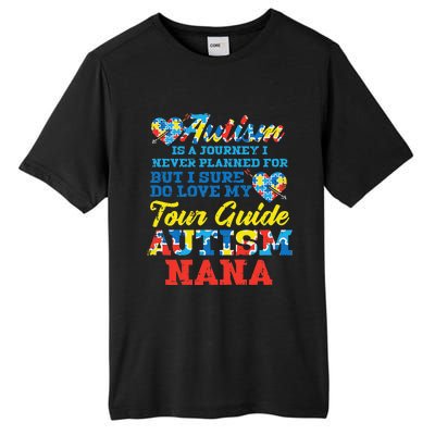 WoAutism Journey Never Planned Tour Guide Nana Grandma Women Tall Fusion ChromaSoft Performance T-Shirt