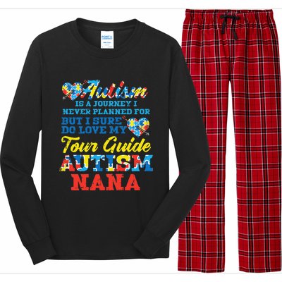 WoAutism Journey Never Planned Tour Guide Nana Grandma Women Long Sleeve Pajama Set