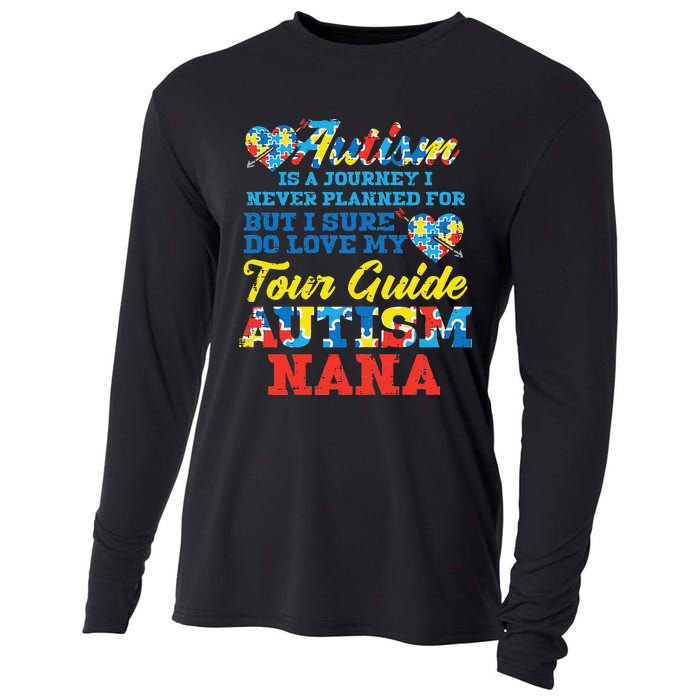 WoAutism Journey Never Planned Tour Guide Nana Grandma Women Cooling Performance Long Sleeve Crew