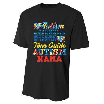 WoAutism Journey Never Planned Tour Guide Nana Grandma Women Performance Sprint T-Shirt