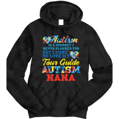 WoAutism Journey Never Planned Tour Guide Nana Grandma Women Tie Dye Hoodie