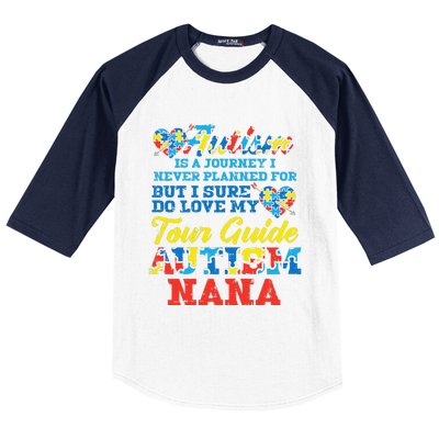 WoAutism Journey Never Planned Tour Guide Nana Grandma Women Baseball Sleeve Shirt