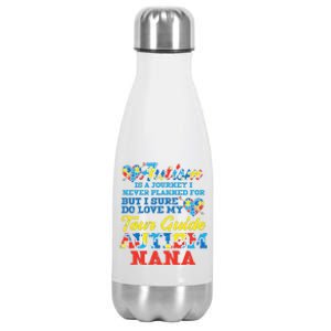 WoAutism Journey Never Planned Tour Guide Nana Grandma Women Stainless Steel Insulated Water Bottle