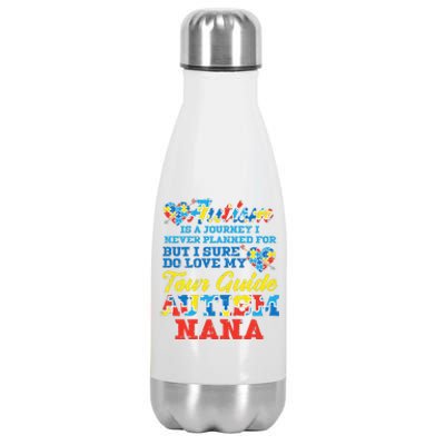 WoAutism Journey Never Planned Tour Guide Nana Grandma Women Stainless Steel Insulated Water Bottle