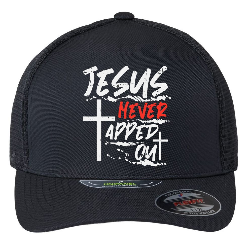 Wrestling Jesus Never Tapped Out Christian Wrestle Flexfit Unipanel Trucker Cap